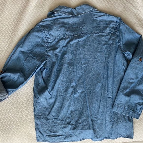 JUSTICE Button Down Denim Long Sleeve w/ front knot Shirt Size 16 - Picture 7 of 7